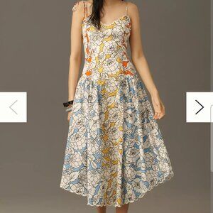 NWT L Farm Rio x Anthropologie Basque-Waist Midi Dress L